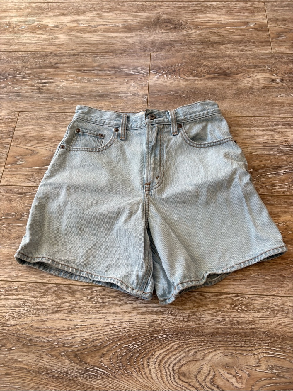Abercrombie & Fitch Washed Light Blue Denim Shorts